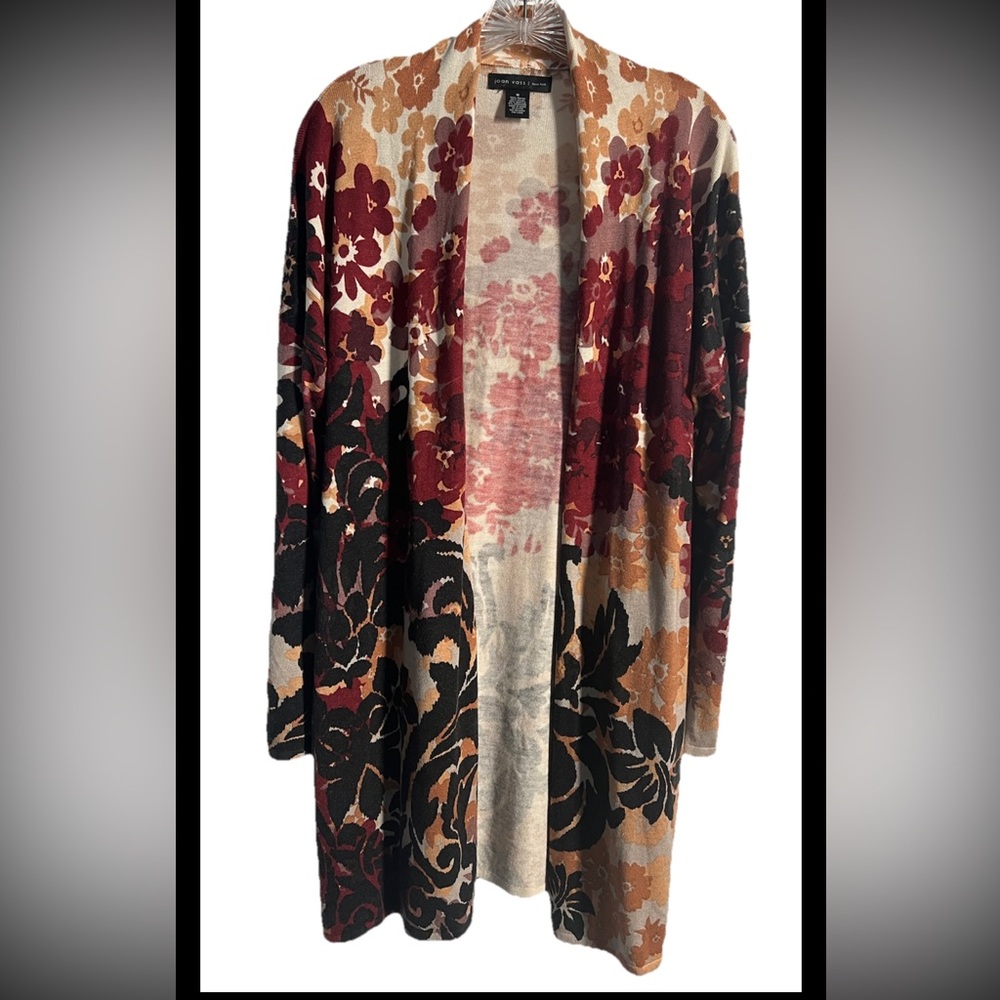 Joan Vass New York Open Cardigan Women’s Med Floral Long Lightweight